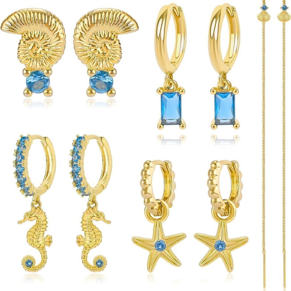 Elegant 14K Gold Plated Ocean-Inspired Earrings Set for Women with Zirconia